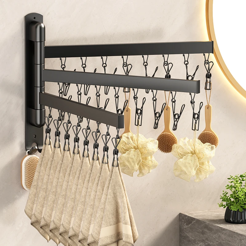 【陶气宝】旋转衣架免打孔家用挂衣晾晒壁挂卫生间阳台晒袜子神器