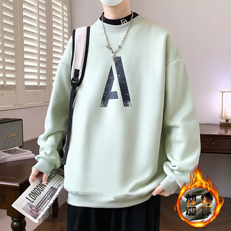 加绒加厚半高领青少年学生卫衣宽松潮牌秋冬季保暖帅气长袖打底衫