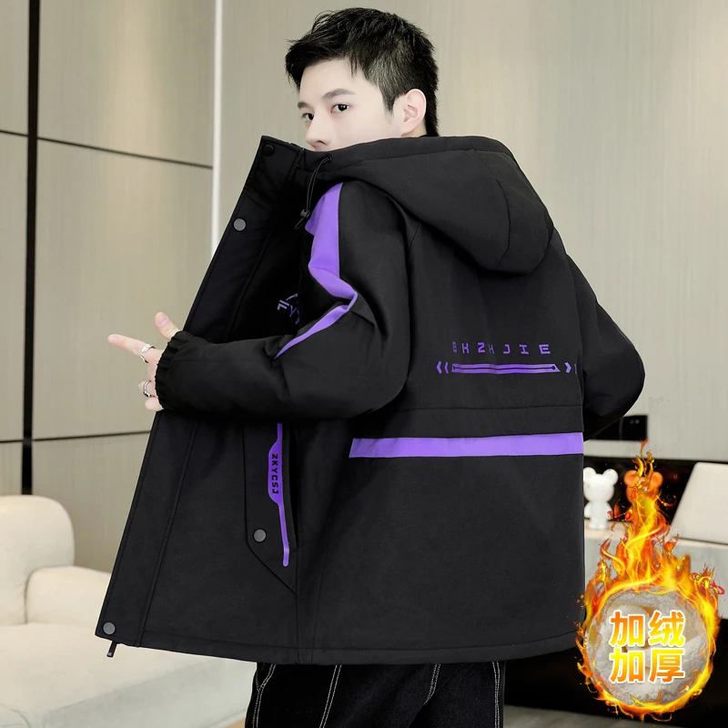 冬季青少年初中高中学生夹克男款潮帅气加绒加厚保暖帅气男士外套