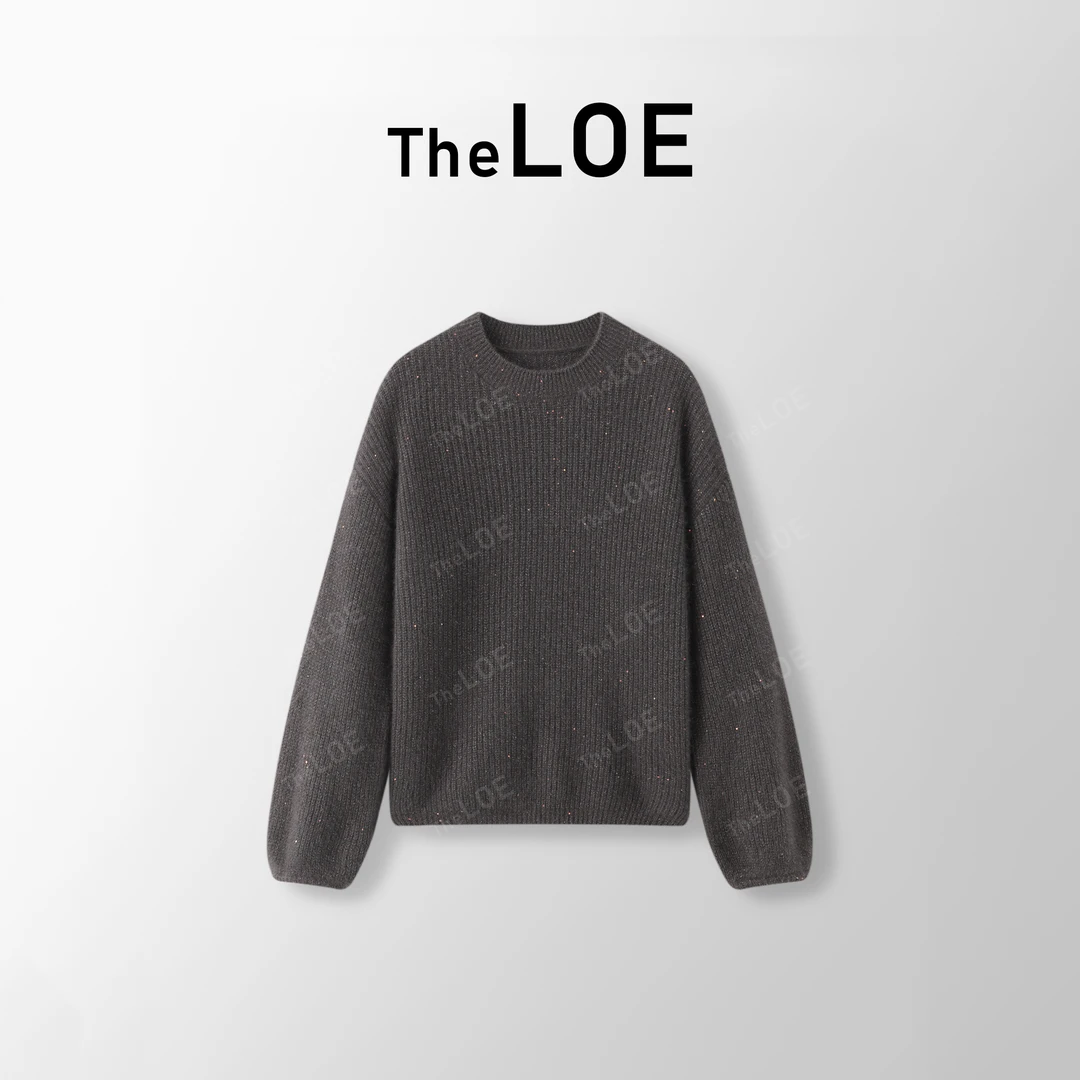TheLOE/「冰河云灰」浣熊绒绵羊毛金丝圆领慵懒针织衫#LE-593-6913