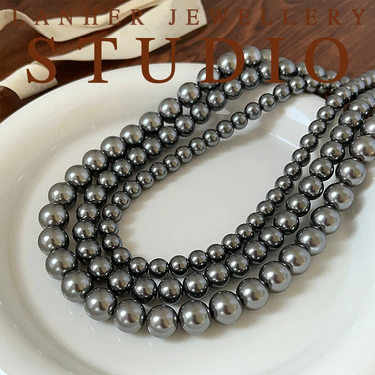 合金项链 【灰珠】高定施家珠轻奢项链复古百搭气质时尚锁骨链X047