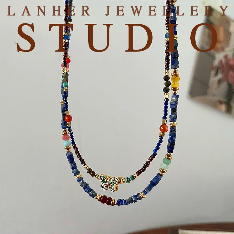 钛钢项链 【蓝蝴蝶】原创设计小众民族风时尚项链复古锁骨颈链X232