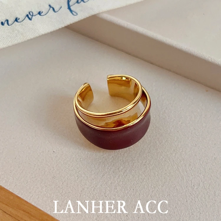 合金戒指 【巧克力】滴釉小众原创设计珐琅复古高级感开口指环1100