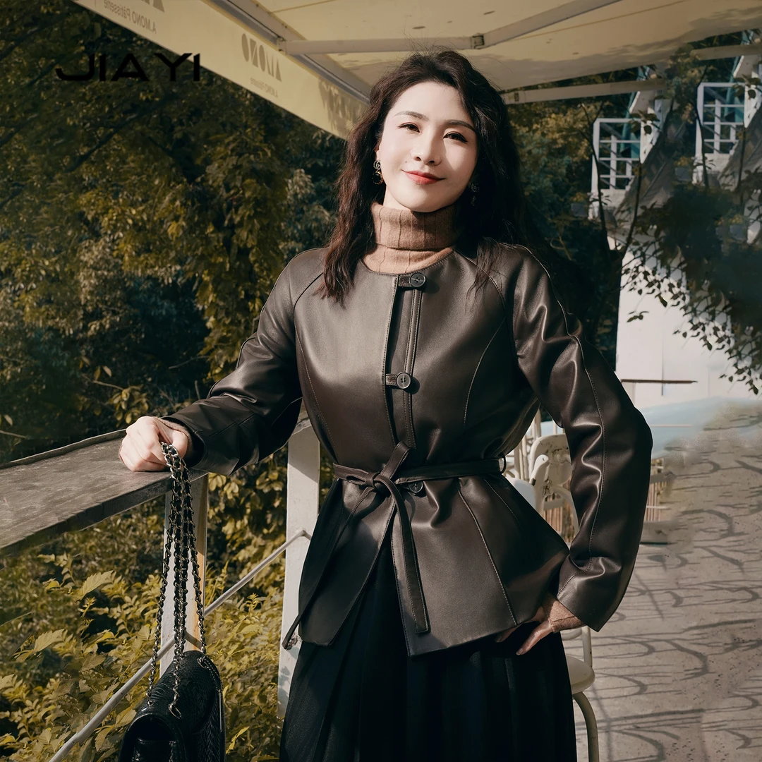 【JIA YI】2023年气质圆领小设计款系带显瘦绵羊皮小外套 JYD-326