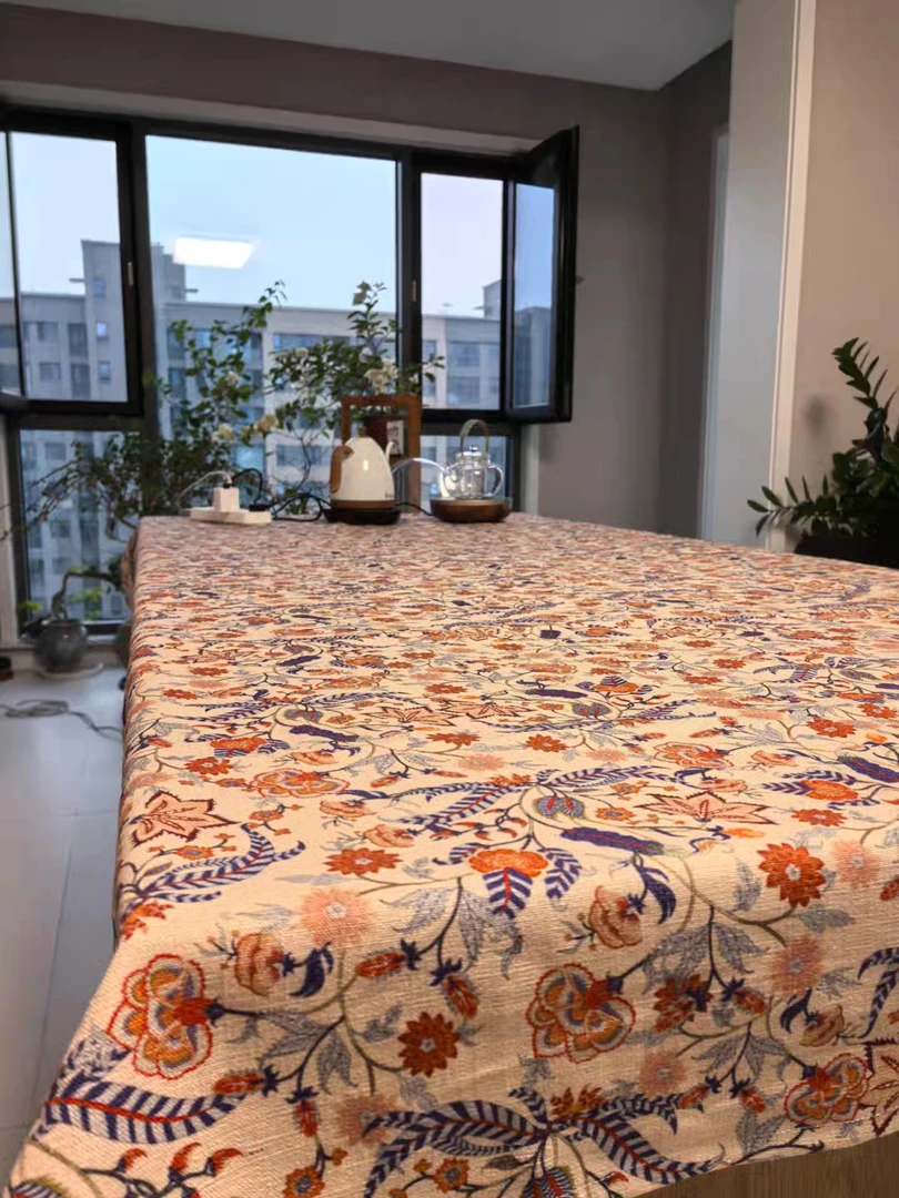 【秋叶】汉麻植物印染床单沙发床尾搭毯