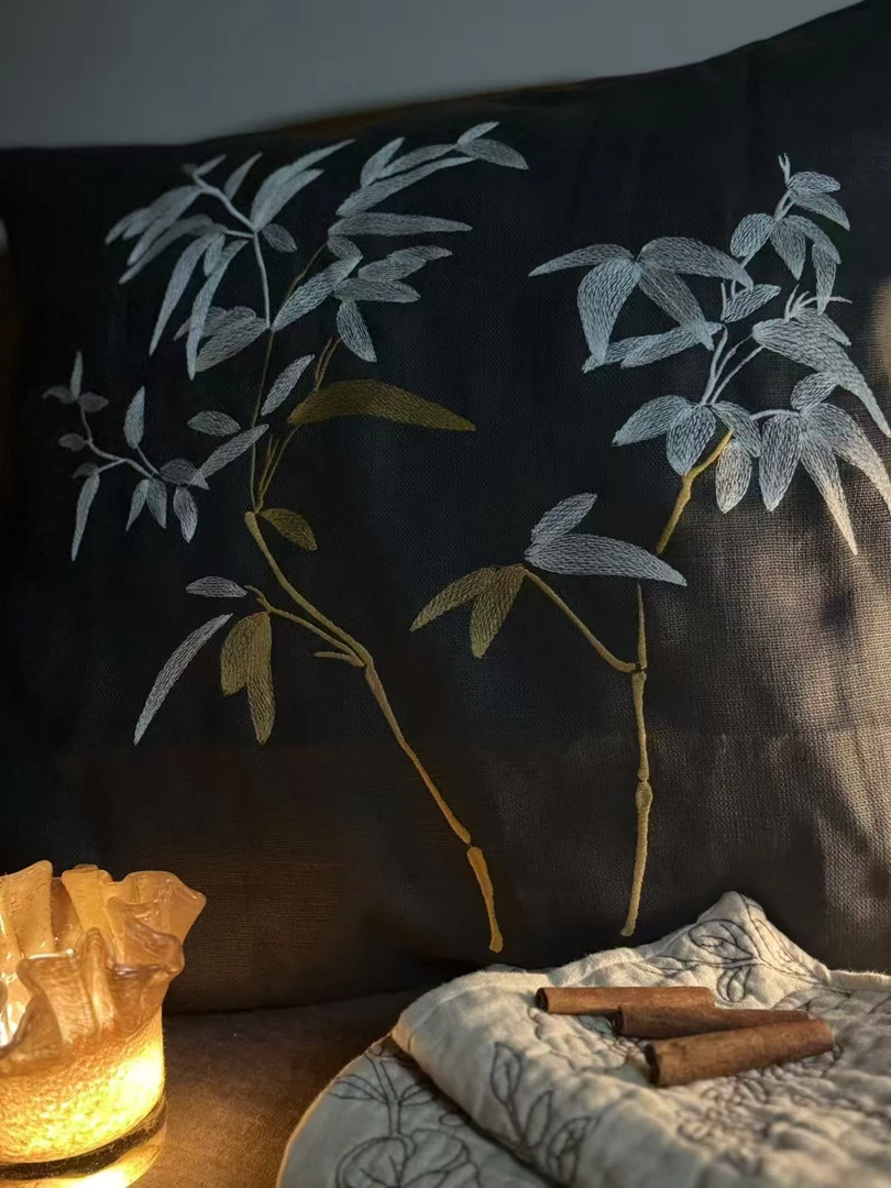 【刺绣抱枕套】汉麻9支合股双面重工刺绣抱枕套50*50