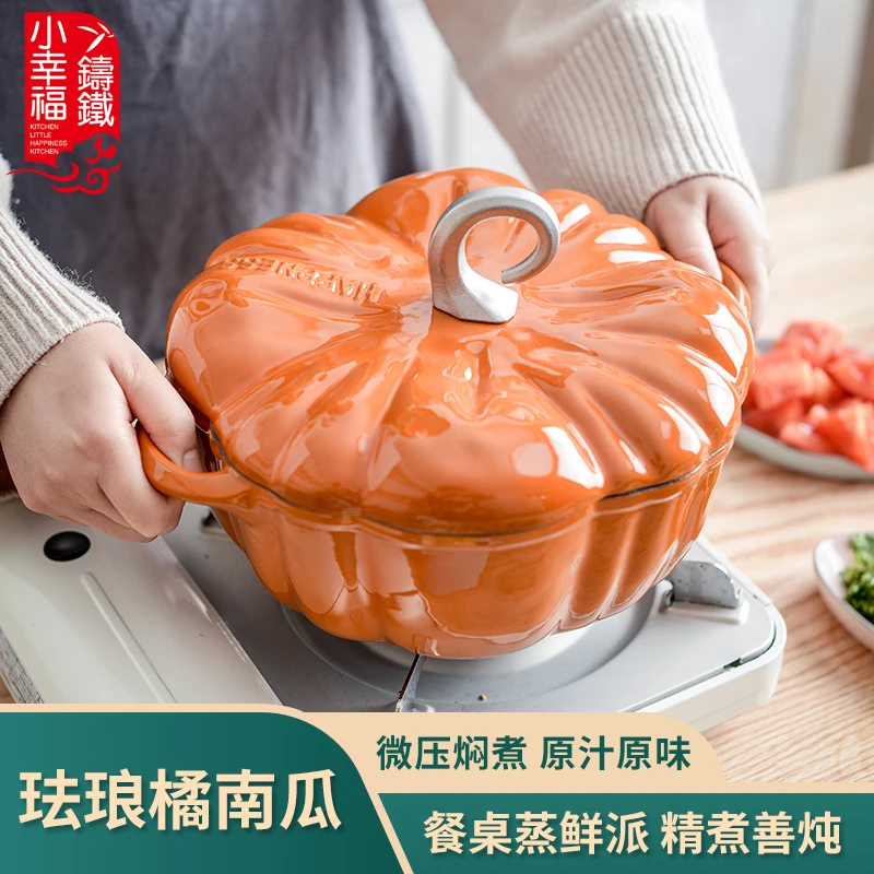 （铸味福）25c m珐琅微压锁水炖锅无涂层南瓜珐琅不粘锅方便实用