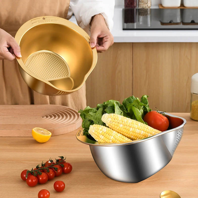 304不锈钢洗米筛淘米神器淘米盆厨房家用滤水盆洗菜篮沥水篮漏盆