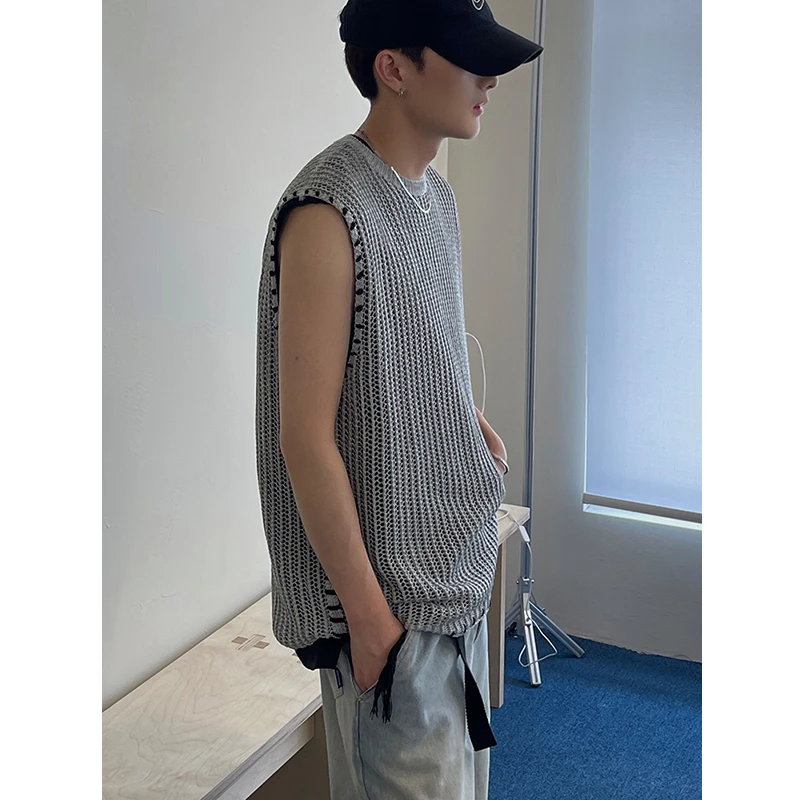 dannyandzee夏季百搭vibe反光纱线手工穿线流苏镂空针织背心SW476