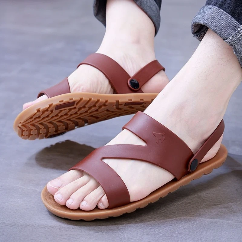 越南橡胶凉鞋防滑耐磨厚底男士拖鞋叠穿二代凉拖鞋时尚百搭沙滩鞋