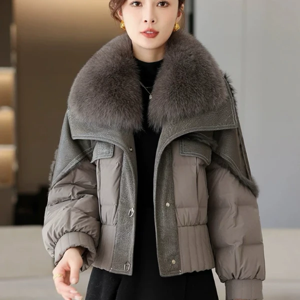 新品狐狸毛领皮草外套女兔毛皮一体2025冬新款百搭短款保暖外衣