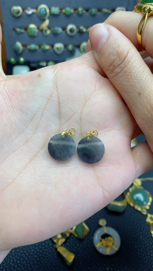 【闪购商品】和田玉耳钉18K金镶嵌耳钉