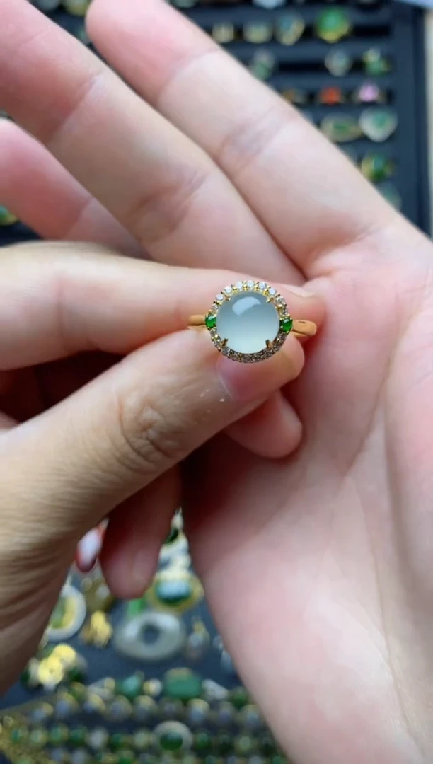 【闪购商品】和田玉戒指18K金镶嵌戒指