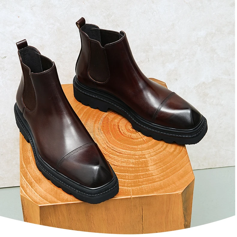 马丁靴男真皮2024新款厚底增高中帮靴子英伦风切尔西短靴休闲皮鞋