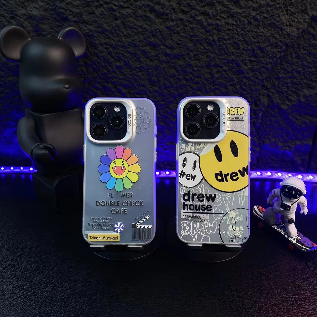 drew笑脸太阳花-IMD彩银适用苹果华为荣耀OPPO小米VIVO个性创意壳