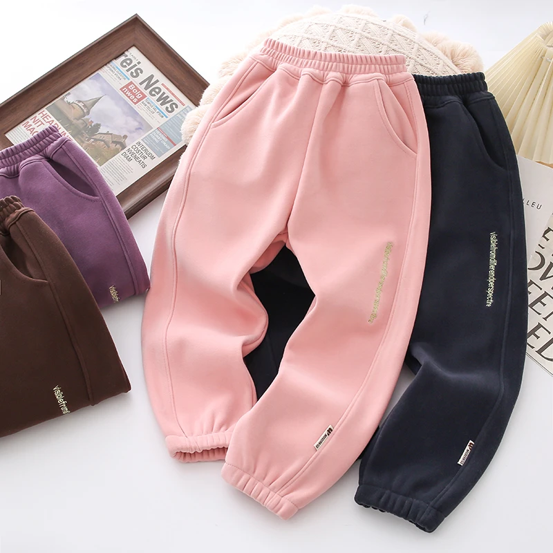 冬季儿童一体绒裤子运动裤加绒女童休闲中大童外穿秋冬长裤