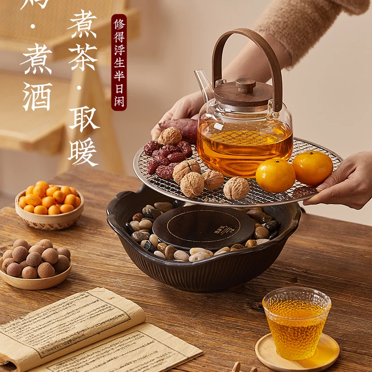 围炉煮茶电炉室内家用电陶炉烤火炉套装冬天围聚炉子烧烤炉电烤炉