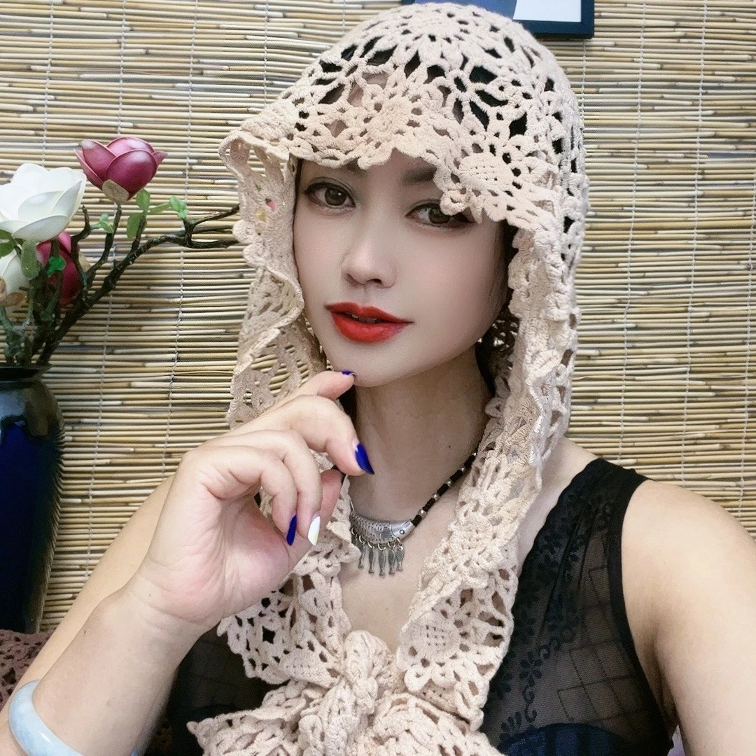 百搭韩版镂空花朵时尚多变百搭披肩头巾帽