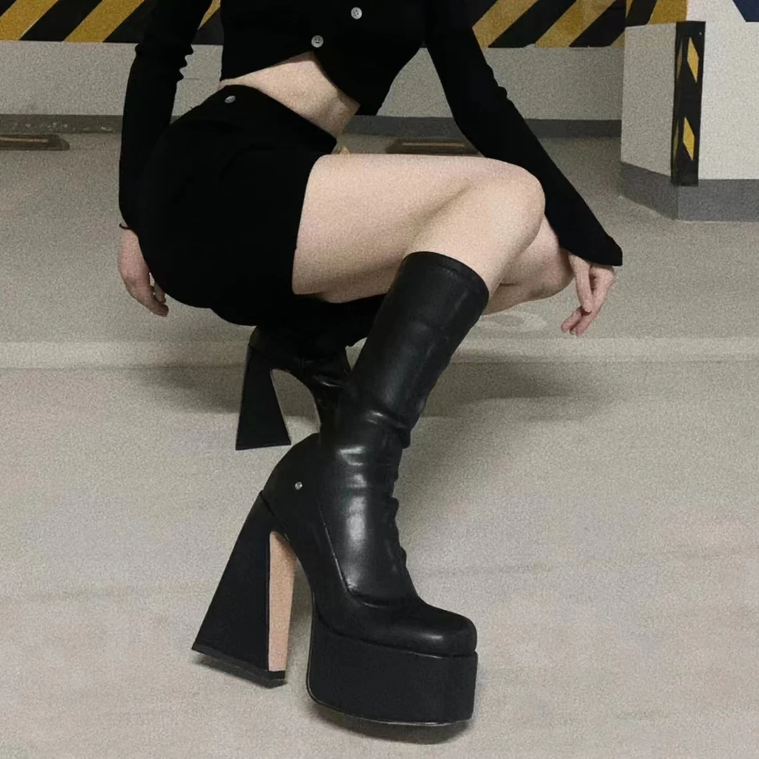红蜻蜓牌白色长靴女2023秋冬款性感防水台高跟单靴子弹力瘦瘦高筒