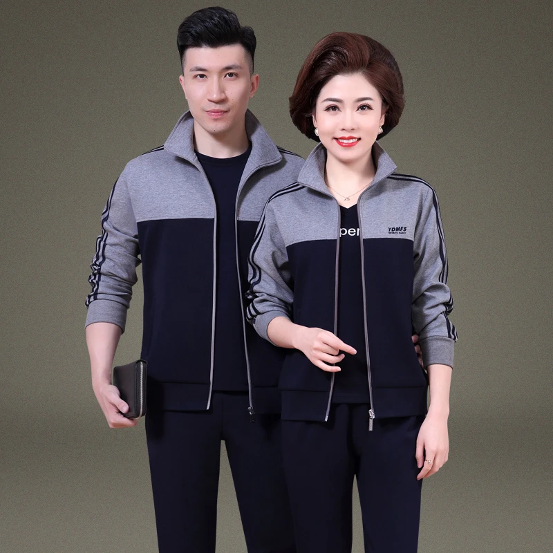 中老年情侣运动套装男春秋季爸爸装中年妈妈春装女大码休闲三件套