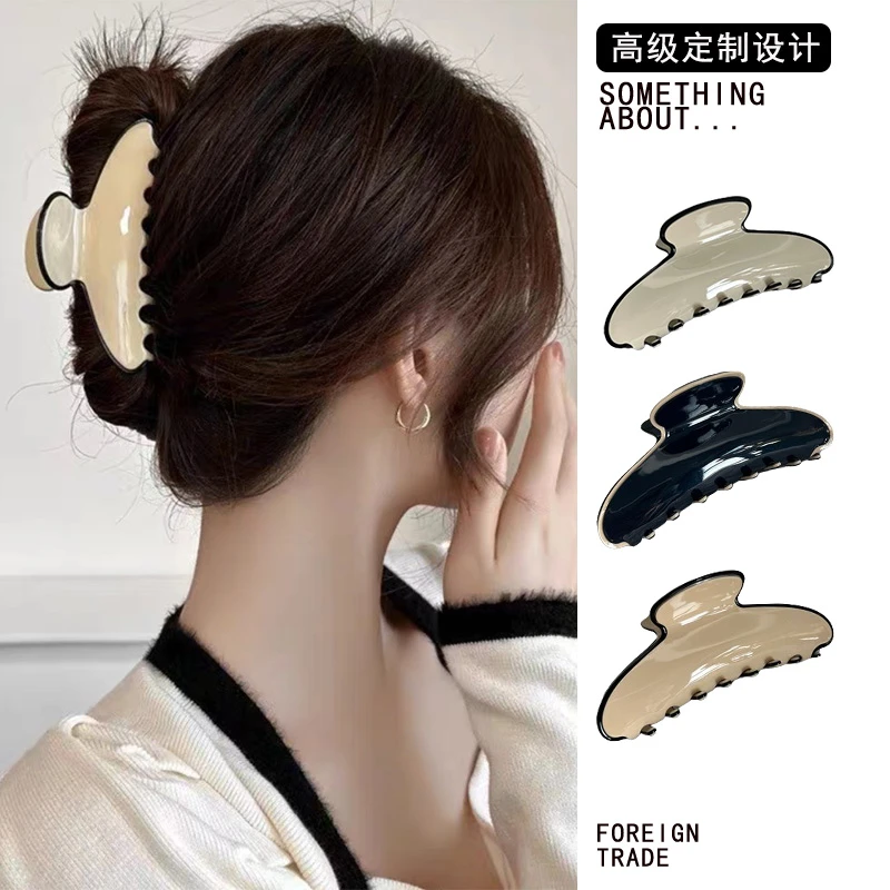 法式气质秋冬醋酸抓夹女中大号白色简约百搭发夹后脑勺抓夹高级感