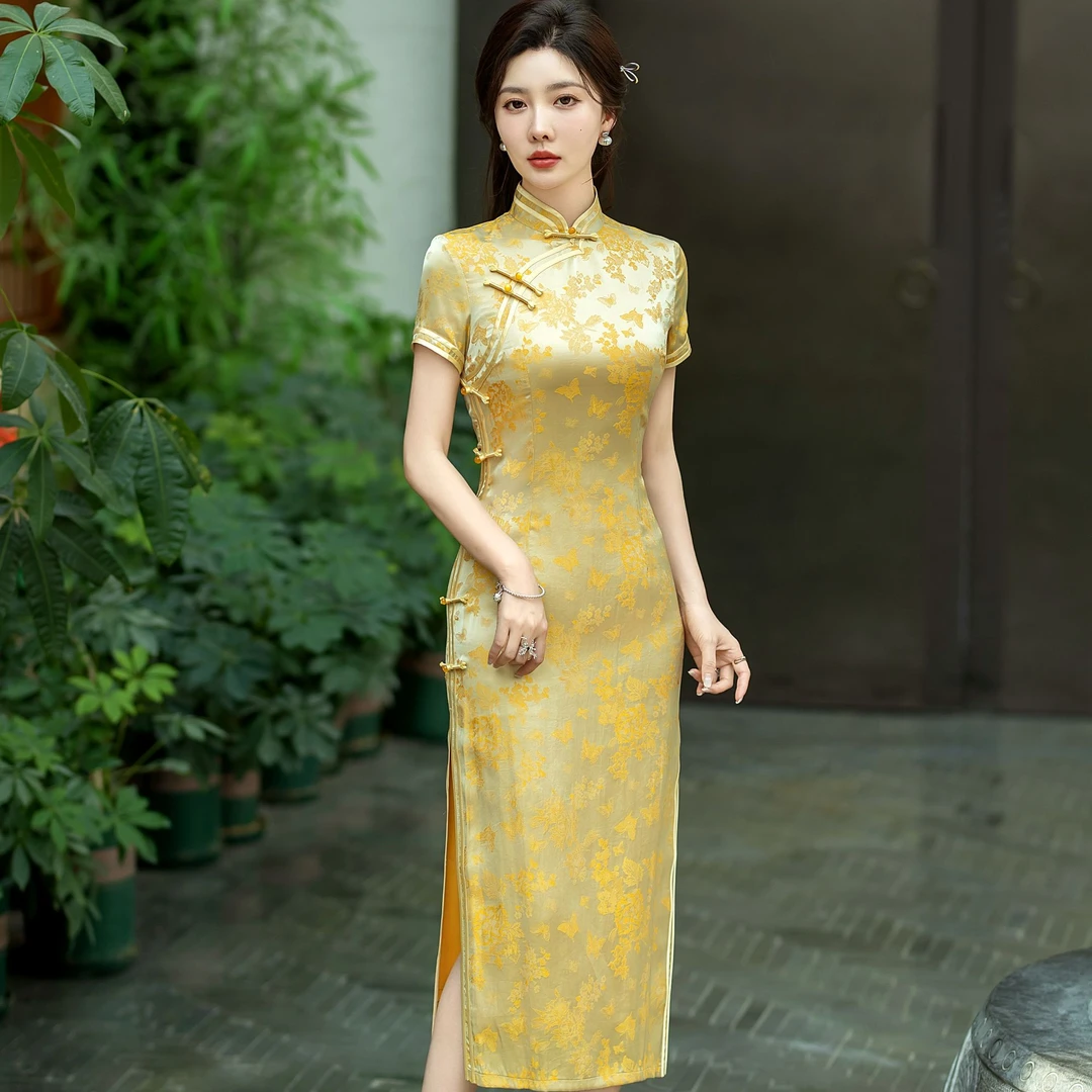 金梦蝶夏款改良旗开得胜长款日常旗袍中式春夏少女时尚显瘦古法