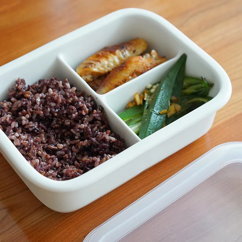 白色简约分格盘釉下彩便当陶瓷餐盒出勤带饭盒轻食减肥分餐盘纯色