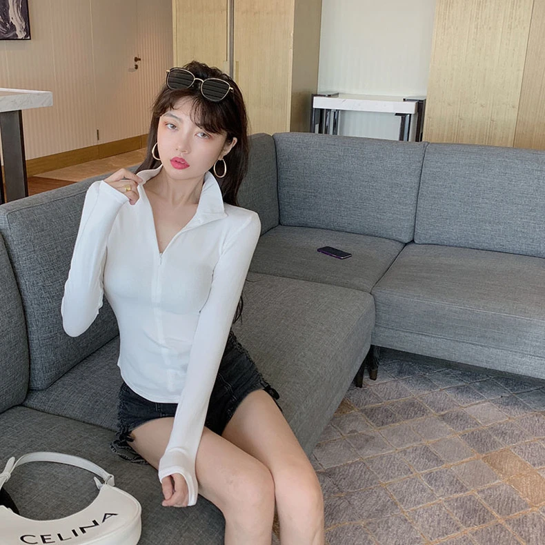 400-499编号纯欲风甜辣妹上衣女小众长袖早秋不规则打底衫内搭