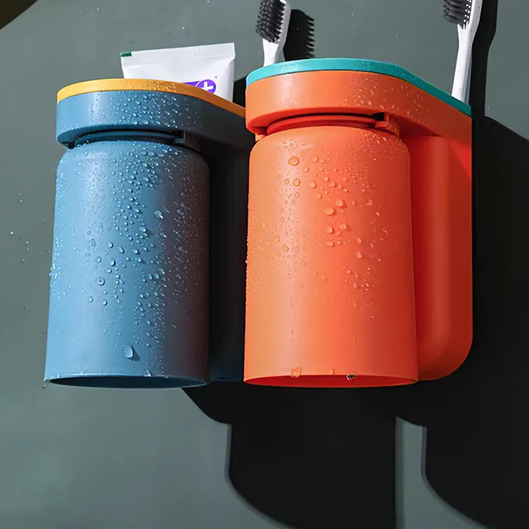 漱口杯套装壁挂式刷牙杯免打孔 家用卫生间 挂墙式