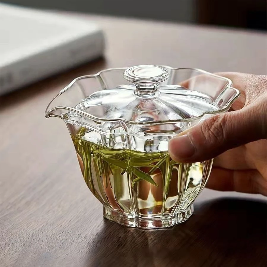 盖碗百财玻璃盖碗高硼硅耐热泡茶器带过滤绿茶泡茶碗手抓壶绿茶杯