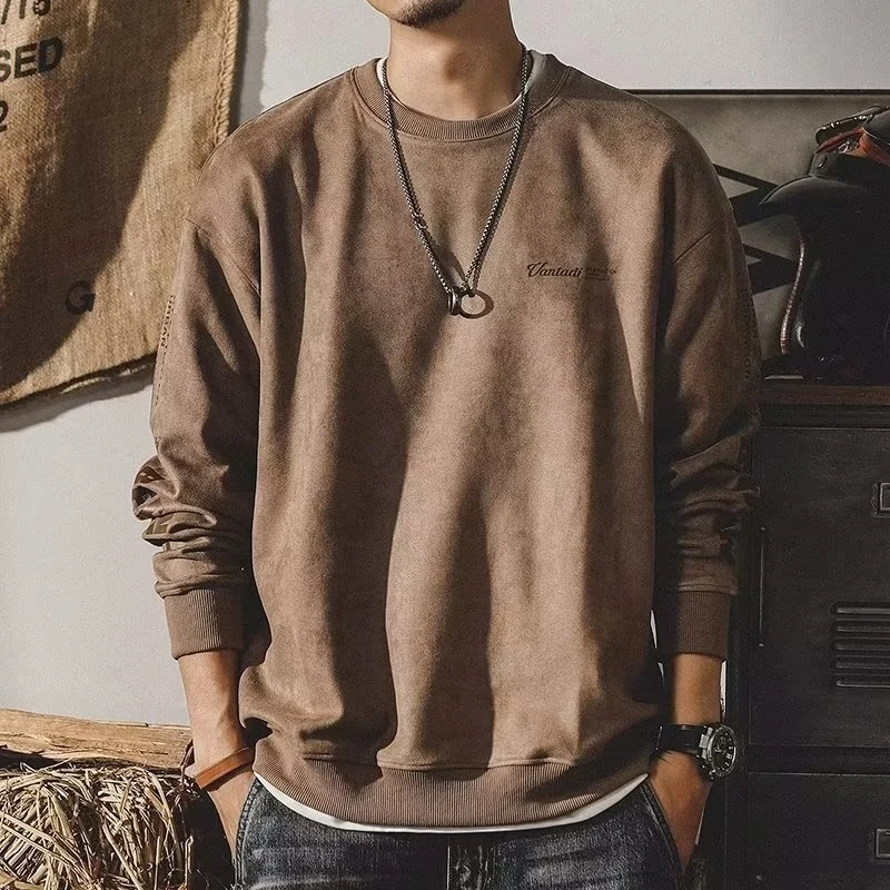 秋季高端美式重磅复古卫衣男ins潮牌宽松麂皮绒衣服男装上衣春秋