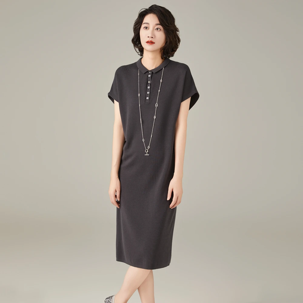 【阿美设计】polo领长裙气质品牌同款设计师针织时尚休闲240419