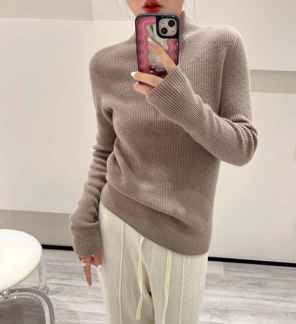 【濮院毛衫100%精纺羊毛衫】新澳纱线无缝一体羊毛衫女可机洗半高领