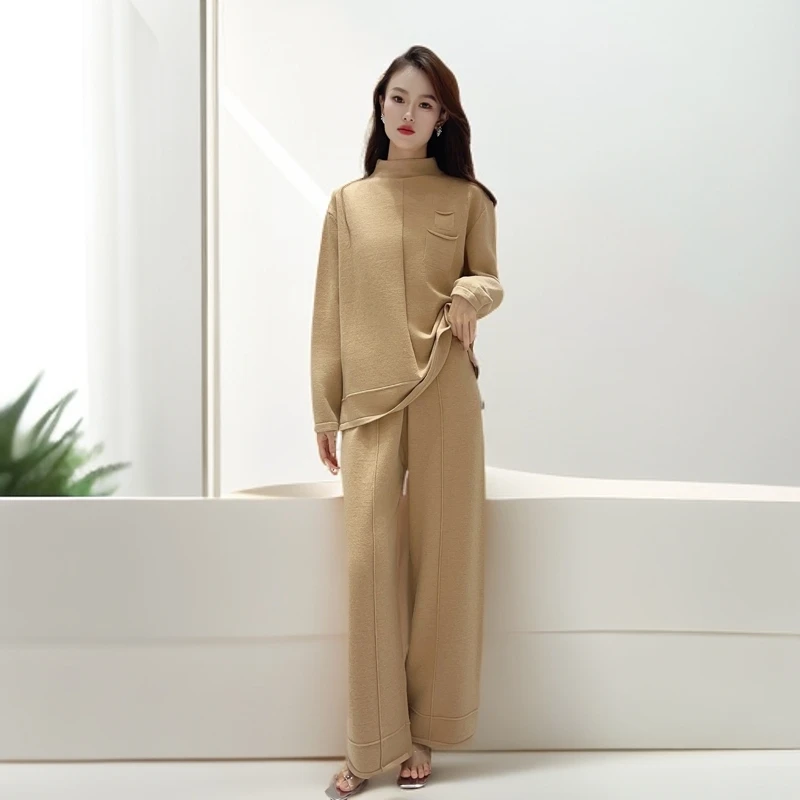 662秋冬时尚简约纯色长袖针织套装【UM】