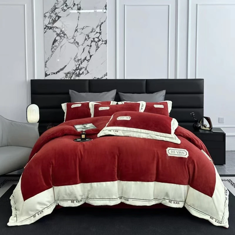 轻奢简约A类有机氧绒床上四件套牛奶绒被罩加厚床单高档床品套件