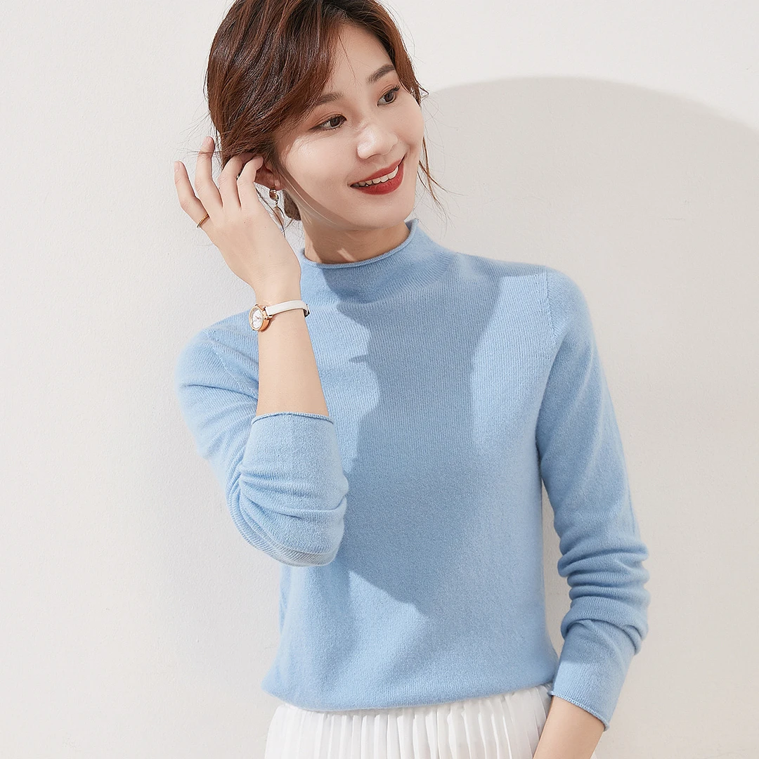 赛兔100%山羊绒衫女无缝半高领百搭修身打底针织衫202S2289T002