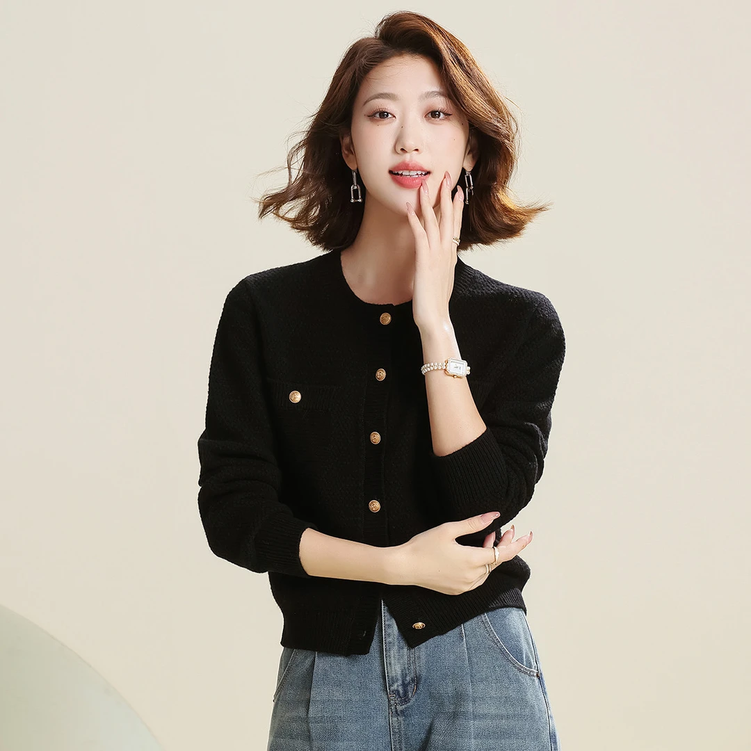 赛兔100%羊毛衫女厚款气质小香风提花毛衣针织开衫276S243T092