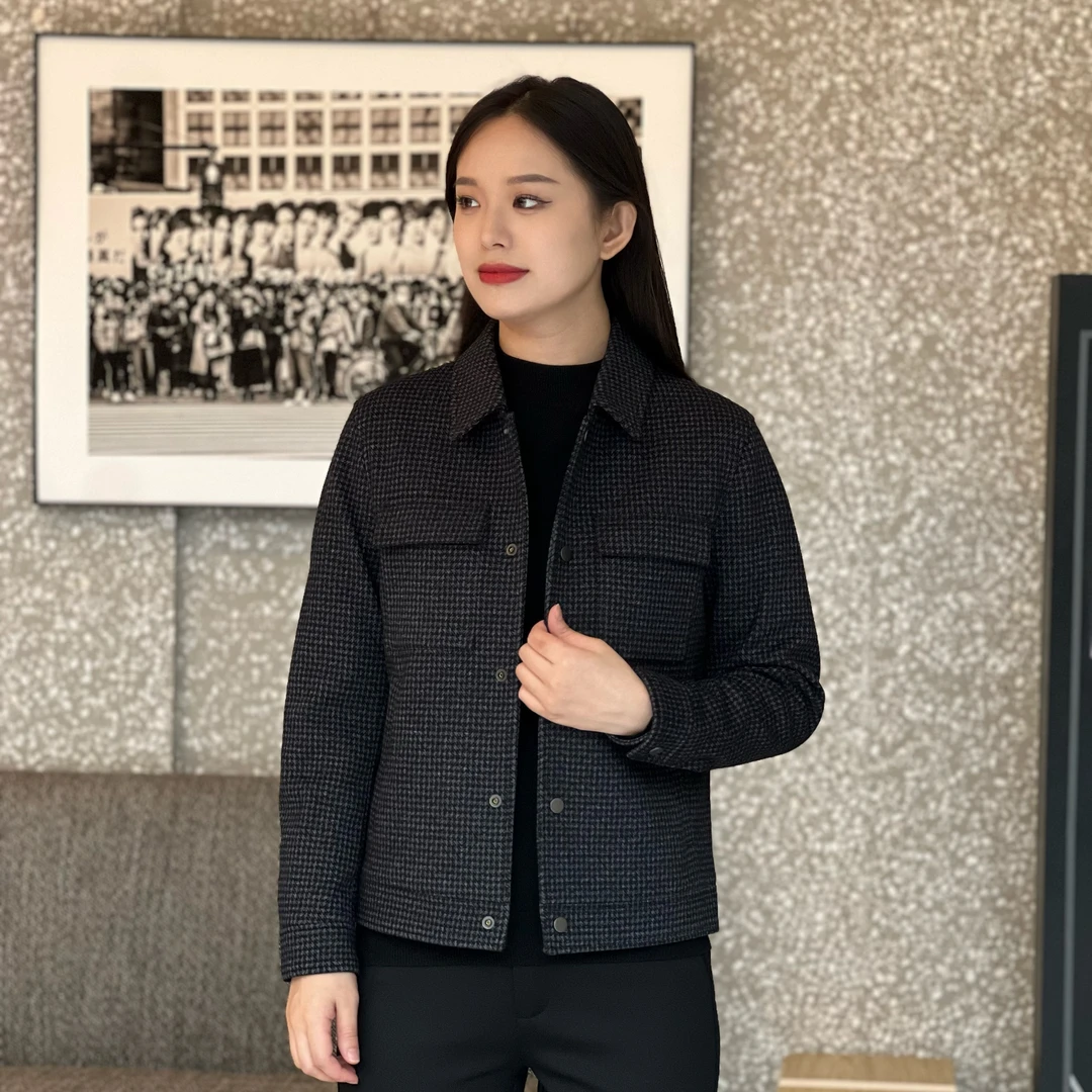 T&X/梯形2025男士冬季时尚百搭潮流翻领细格纹羽绒内胆夹克（0120）