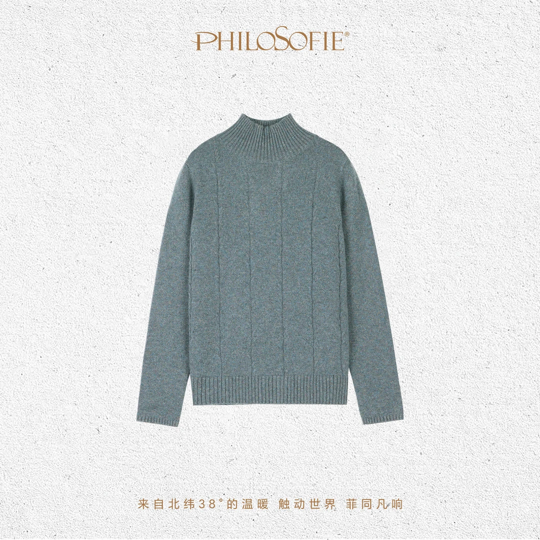 菲洛索菲秋冬保暖穿搭时尚百搭100%山羊绒简欧水结珠两件套