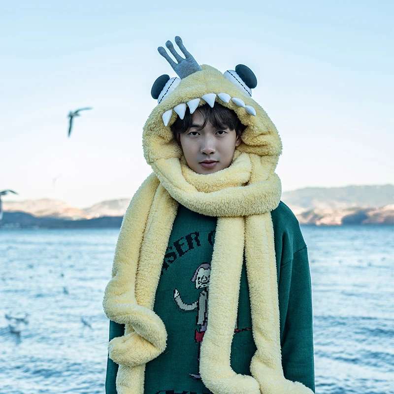 芽小七原创手缝章鱼围巾二合一潮流百搭男女通用冬季柔软