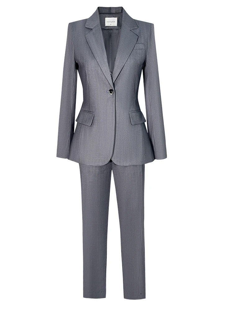 漫凌9557灰色西装外套女秋冬新款韩版高级感简约通勤休闲西服套装