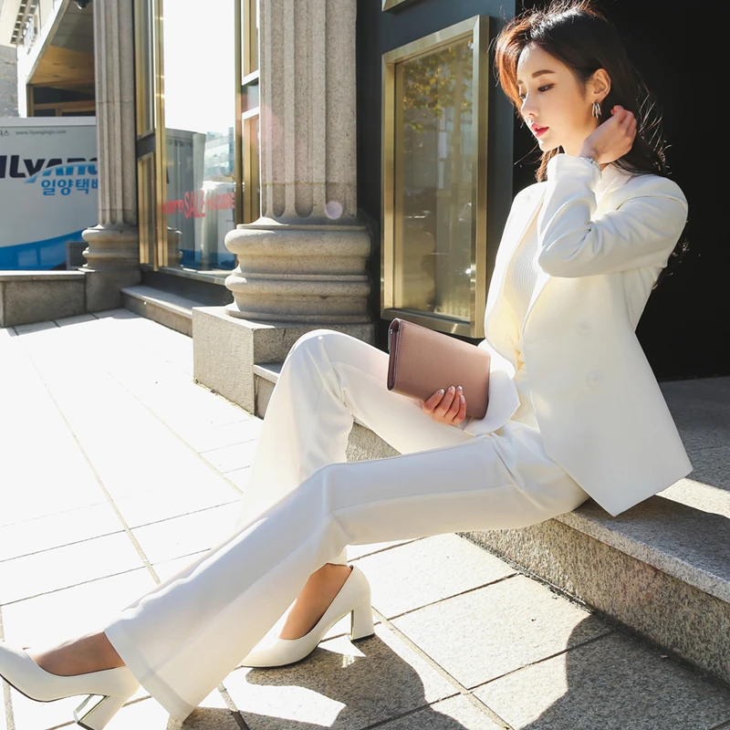 漫凌5802春秋新款白色西装赫本风开叉小西服韩版修身双排扣OL套装