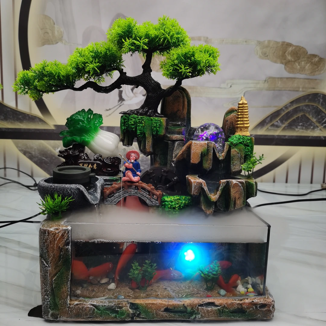 艺雕之家-【百财如意流水摆件】循环流水生财开业乔迁客厅玄关摆件