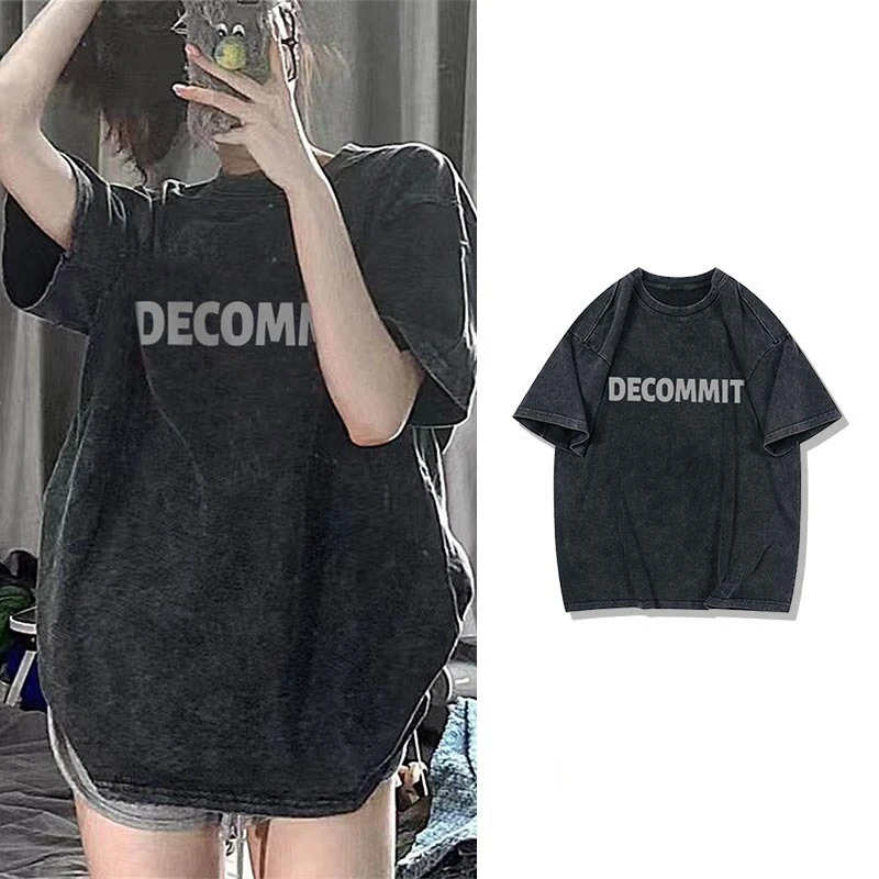 美式水洗做旧t恤女夏季短袖2025新款爆款纯棉ins潮牌百搭显瘦上衣