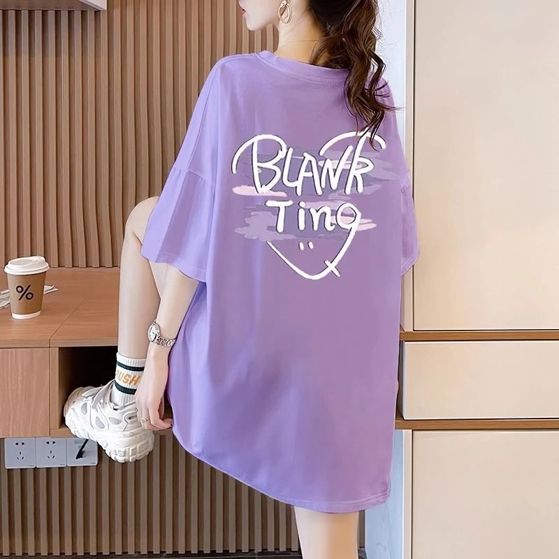 洋气减龄短袖t恤女夏季2025新款爆款宽松大码香芋紫纯棉上衣ins潮