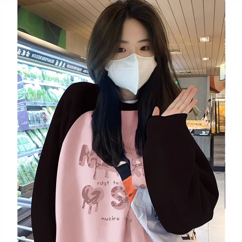 美式插肩袖卫衣女2025新款爆款春秋装复古慵懒风设计感宽松上衣潮