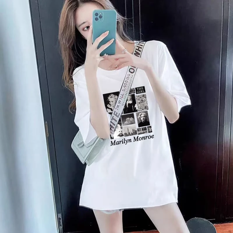 爆款美式短袖t恤女2025新款纯棉印花oversize韩版宽松显瘦上衣潮