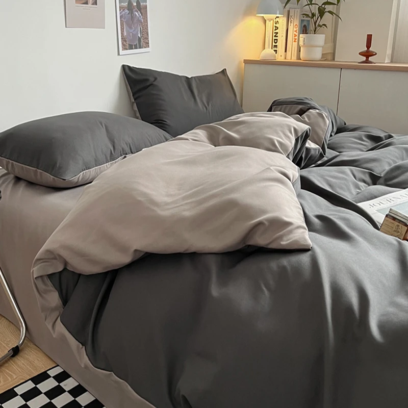 简约水洗棉四件套非全棉纯棉风被套三件套床上用品学生宿舍条纹4