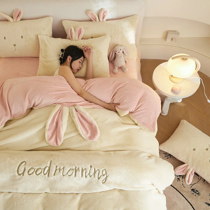 A类牛奶绒刺绣兔耳四件套可爱兔子床单被套水晶绒毛绒奶绒双面绒4