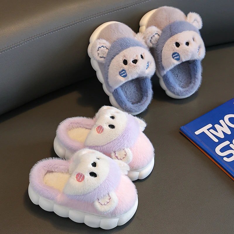 儿童拖鞋冬季保暖卡通熊男女宝宝软底防滑居家棉鞋加绒加厚棉拖鞋